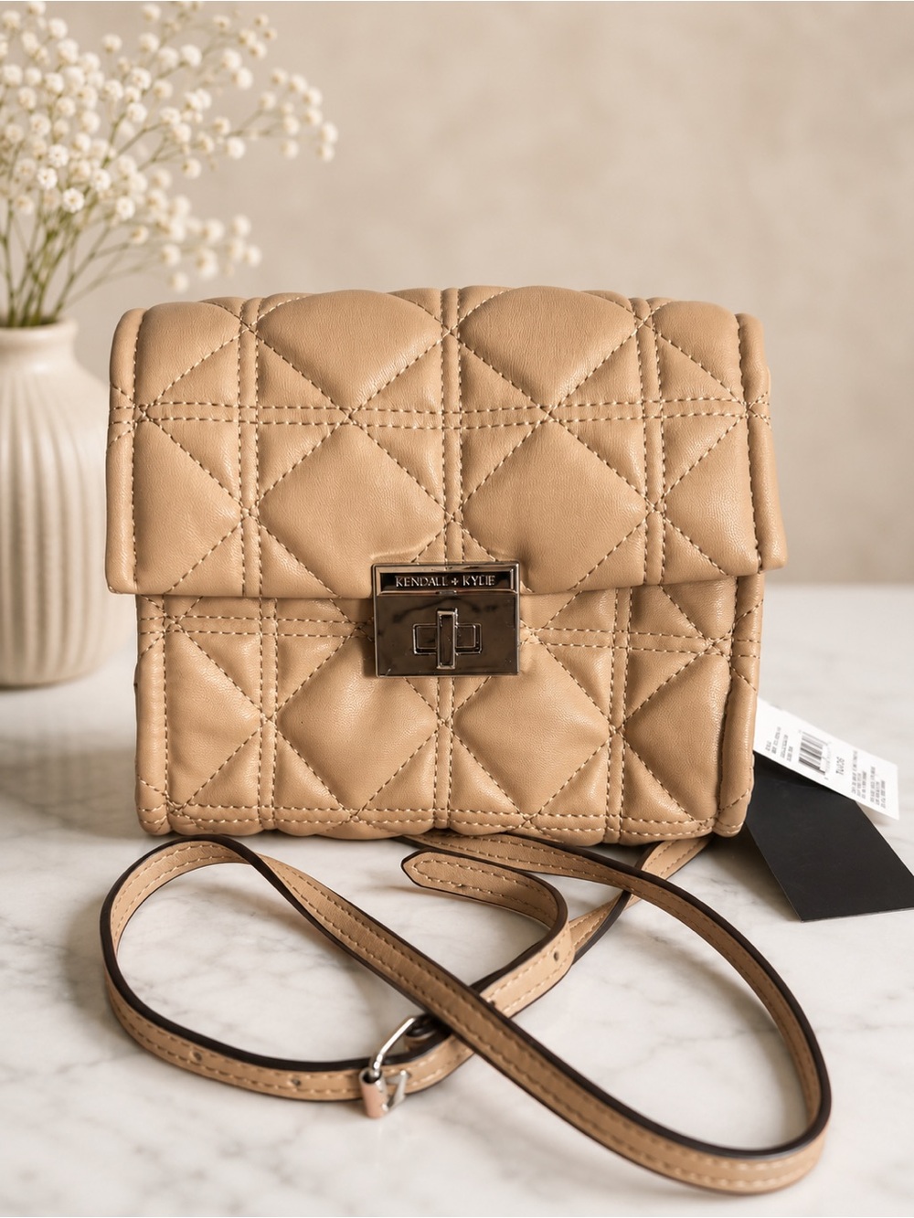 Kendall & Kylie Quilted Beige/Tan Crossbody Bag NWT